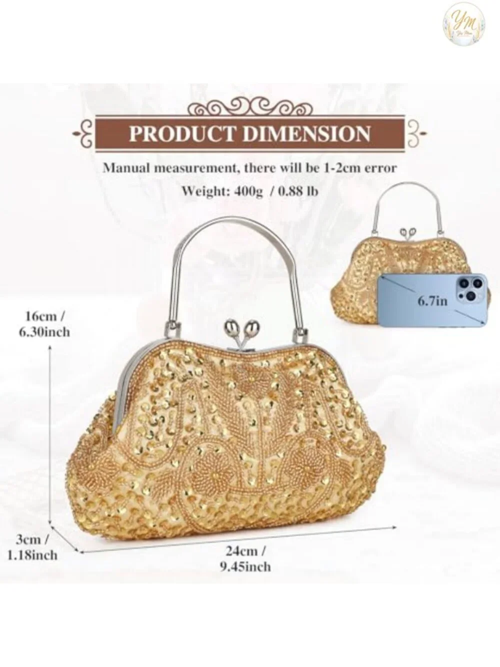 Vintage Beaded Sequin Evening Clutch Purse Formal Bridal Handbag Prom Wedding